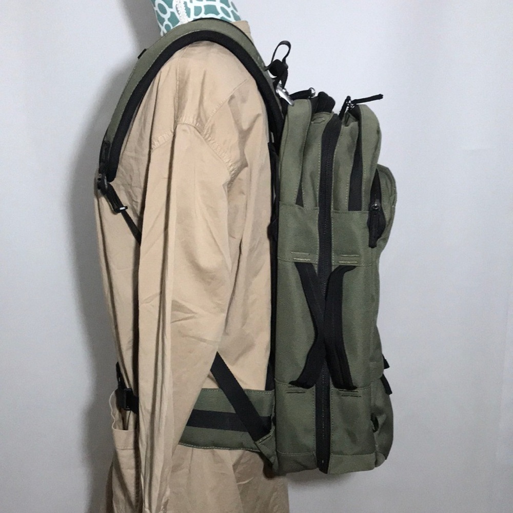 Pakt x Chase Reeves Army Green Travel Backpack Has Sling / Hip Strap
